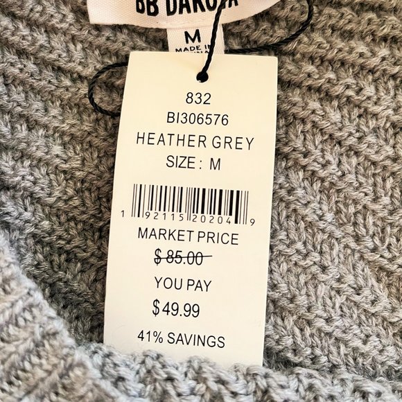 Jack by BB Dakota Gray Fringe Knit Sweater. Size Medium  New with tags - Picture 7 of 7